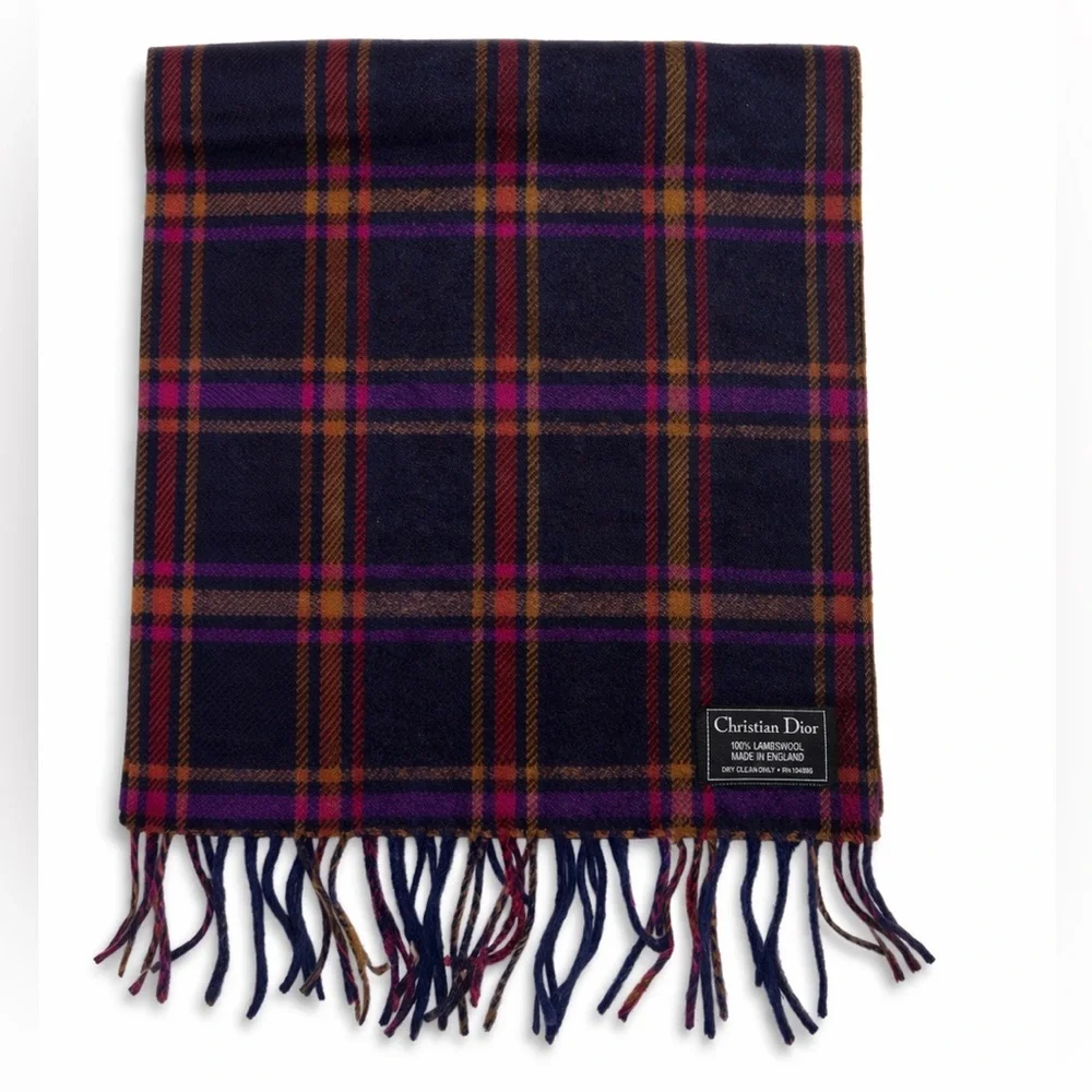 Christian Dior lambswool plaid scarf